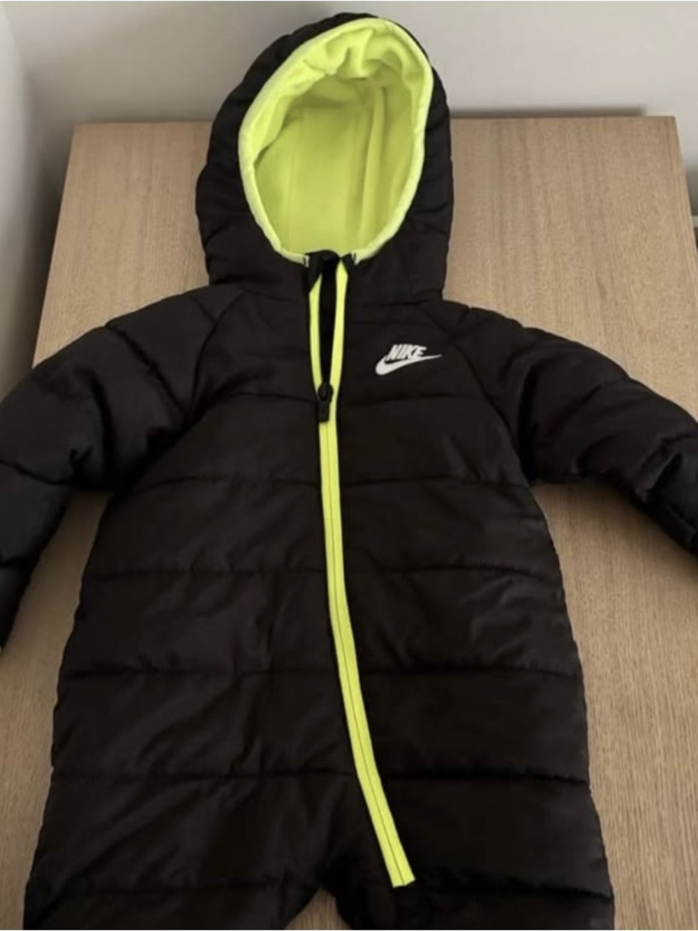 Nike Black and Lime Green Infant One-Piece Snowsuit